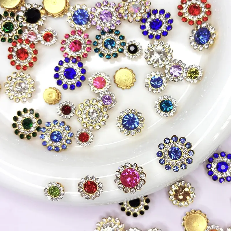 100 pcs Mixed-Color Sunflower Rhinestone Sparkle with Claw Trim, Sew-On Embellishments for DIY Crafts, Bow Hair Accessories and Jewelry Making, Bow Decoration