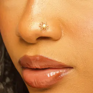 Abstract Sun Nose Stud in Surgical Steel 20 Gauge L-Shape 7mm x 4mm Hypoallergenic with Case and Pouch