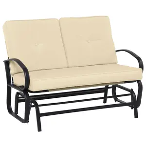 Outsunny Outdoor Glider Bench, 2-Person Patio Rocker Loveseat with Tufted Cushions, Steel Frame for Porch, Garden Backyard, Gray