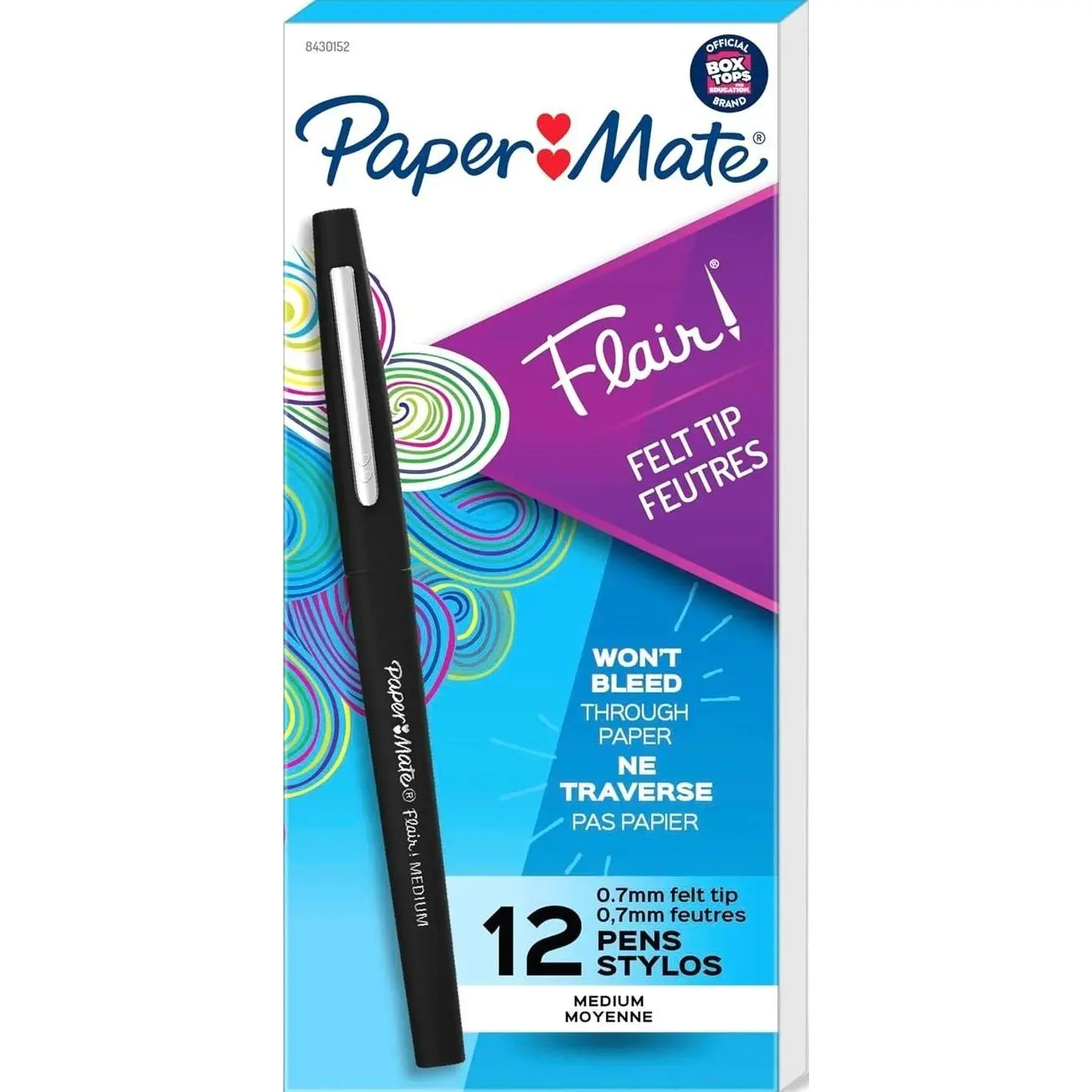 Paper Mate Flair Felt Tip Pens, Medium Point (0.7mm), Black, 12 Count - Teacher Supplies, Journaling, Note-Taking, Writing