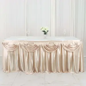 Satin Table Skirt 14ft Beige - Pleated Double Drape Table Cover