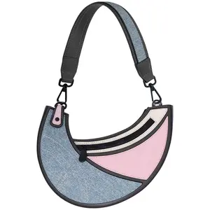 JumpFromPaper Luna 2D Cartoon Shoulder Bag - casual versatile Sling Handbag with Half Moon Shape for Teen, Women
