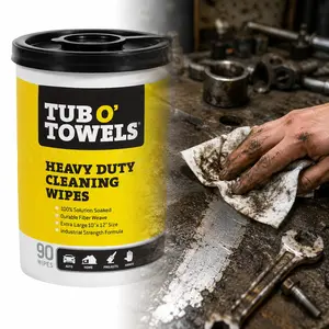Tub O' Towels Citrus Scent Heavy-Duty Cleaning Wipes 90 Count,10x12 wipes,industrial strength,grease,tar,ink,paint,permanent marker,wax,scuffs,nail polish,pet stains,lanolin,aloe,vitamin E,hands,tools,auto interior,leather,vinyl,metal,walls,floors,carpets