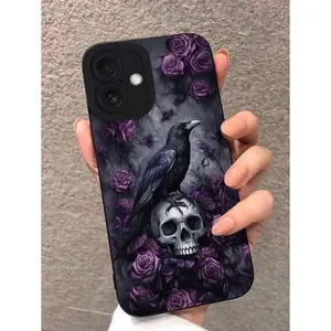 Skeleton 1pc Bird & Skull Pattern All-Round Protective Phone Case,Suitable For IPhone17/IPhone17 Air/IPhone17 Pro/IPhone17 Pro Max/16 Pro Max/15 Pro Max/14 Pro Max/13 Pro Max/12 Pro Max