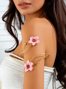 Adjustable Arm Ring Bracelet with Flower Design, Exaggerated Geometric Style, Unique Personalized Accessory for Women, Adjustable Cuffs