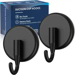 Suction Cup Hooks for Shower, Shower Hooks for Inside Shower,Mounting  Glass Doors,Tile, Mirrors, Metals,Hooks for  Towels, Robe, Loofah, Jackets-Black(2 Pack)