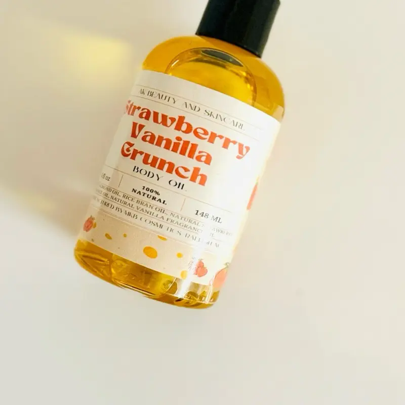 Strawberry Vanilla Scented Body & Massage Oil, Natural Body Care with Silky, Smooth Texture and Soothing Fragrance for Comfortable Skin Care