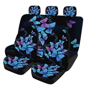 Bottom Blue Butterfly Car Interior Set, 5 Seat Full Coverage, Universal All-Season Fabric, Car Seat Covers, Headrests, Protectors