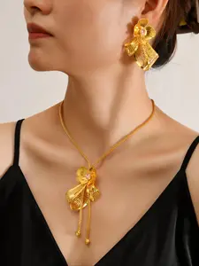 [24K Gold Plated Jewelry Set] Elegant Jewelry Set Middle Eastern Luxury Style Necklace Earrings Gift Set for Mother and Girlfriend, Perfect Valentine's Day Wedding Dinner