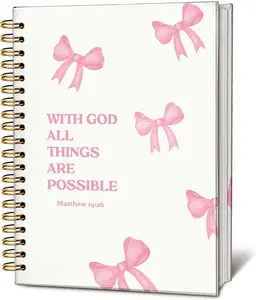 Bible Journal for Women, Christian Gifts for Women Girls, Prayer Bible Study Supplies Notebook, Cute Preppy Aesthetic School Supplies, Coquette Pink Bow Hardcover Spiral Notebook 5.5 X 8.3 LIANGW
