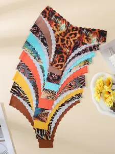 Women's Seamless V-Back Triangle Panties, Leopard & Solid Colors, Fitted Design, Thin Fabric, Comfortable Sporty Underwear Set, Seamless Panty