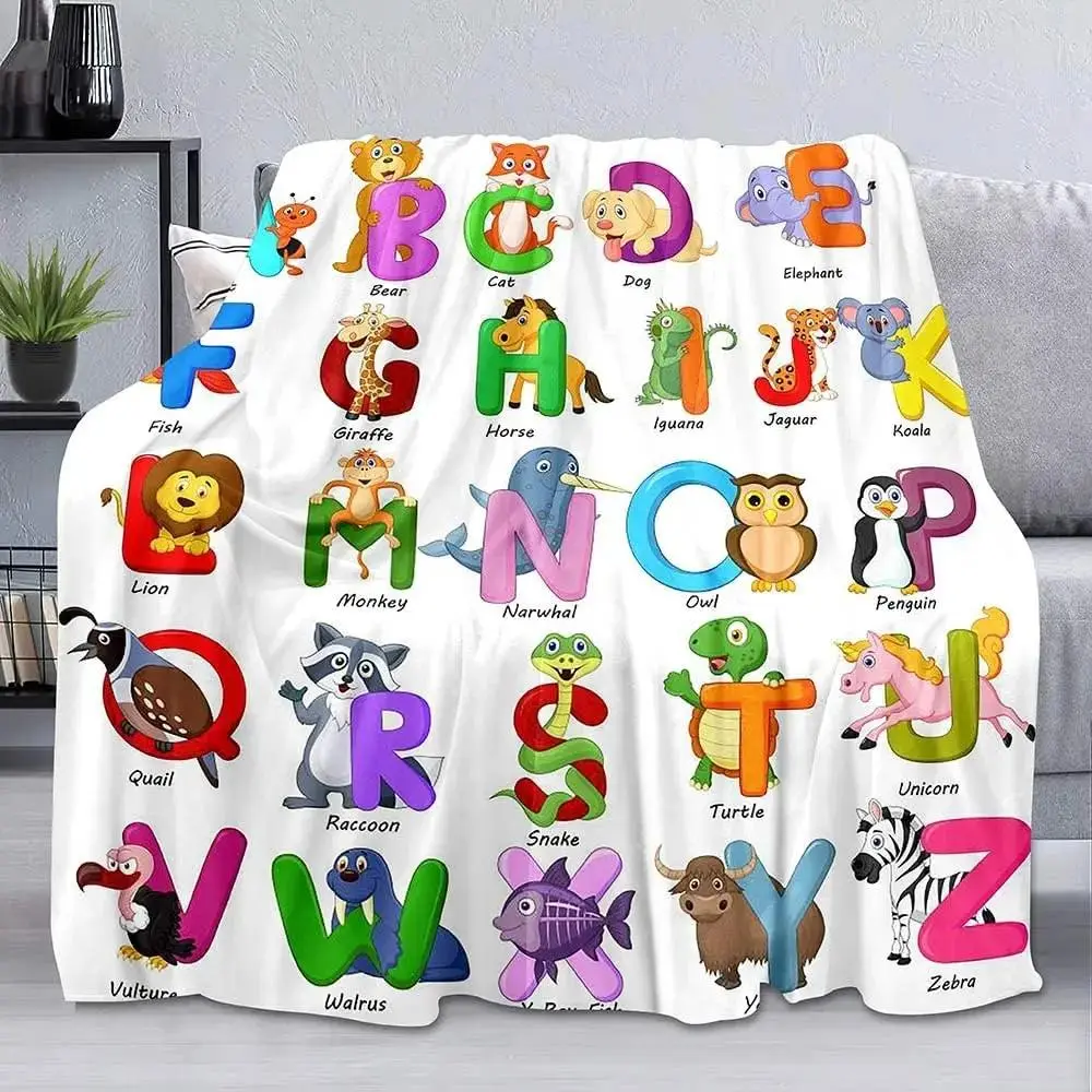 LUVIVIHOME Colorful ABC Learning Blanket, Kids Educational Animal Blanket, Twin, Cozy Soft Fleece Blanket for Bed, Couch, Sofa, 60"x80"