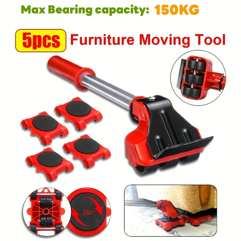 5pcs Furniture Lifter Set, Heavy Duty, 360 Rotatable Pads, Plastic & Carbon Steel, Easy Sofa & Furniture Moving Tools, Polished Metal Finish, Durable & Lightweight Design for Home Improvement, Furniture Lifting Tools