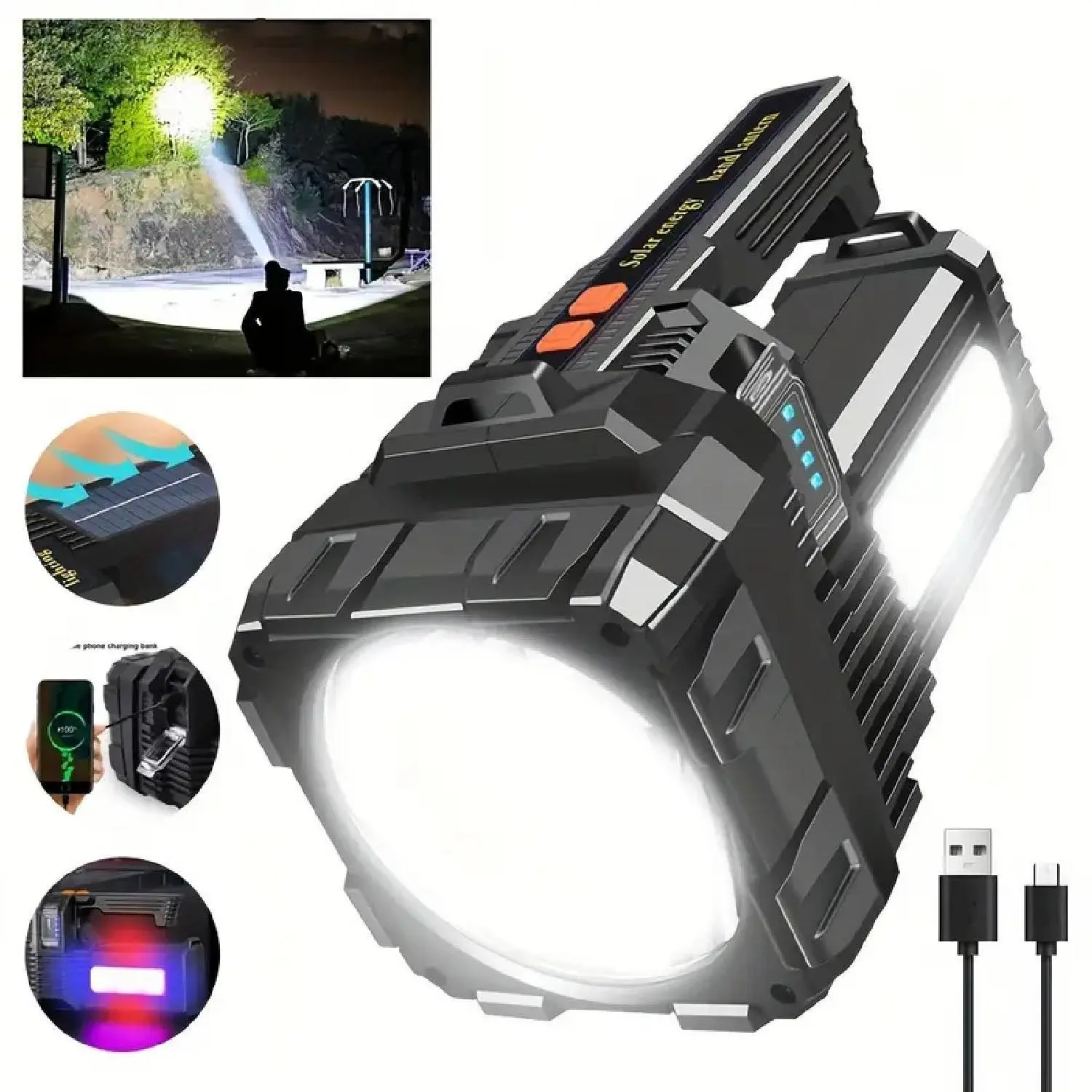 New Rechargeable High-Power LED Tactical Flashlight, Compact Black Multi-Function Searchlight for Emergency Patrol (Home Improvement Job Site Portable Lighting)