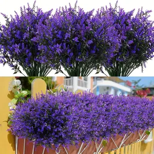 12 Bundles Artificial Flowers, Fake Outdoor Plants, Faux UV Resistant Lavender Flower, Plastic Shrubs Indoor Outside Hanging Decorations, Spring Summer Outdoor Garden Yard Decor, Home Room Decor, Artificial Flowers For Outside
