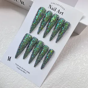 10PCS Handmade Long Stunning  Bling nails | Bling Press on Nails | Rhinestone Nails | Luxurious | Diamond | Long Stiletto