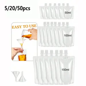 5/20/50pcs Coffee Liquid Packaging Bags, Portable Drink Pouches, Juice Bags, Cold Hot Beverage Stand-Up Containers, Transparent Leak-Proof