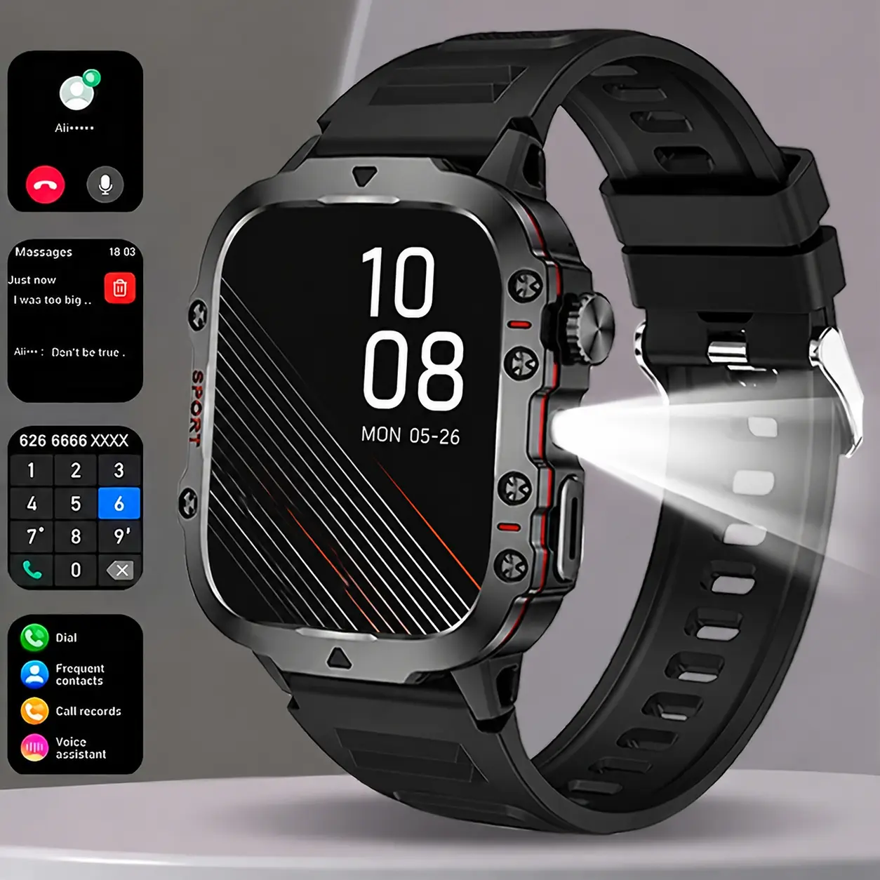 Men's Outdoor Smart Watch - 1.81 in HD Touchscreen LED Display, Wireless Calling, Multiple Sports Modes, Smartphone Compatible with Android & iPhone, Ideal Holiday Gift