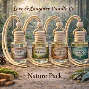 Love & Laughter Candle Co. 4 Pack Hanging Car Diffusers - The Nature Trail Pack with Mahogany Teakwood Oakmoss Woods Earth & Eucalyptus Forest Scents