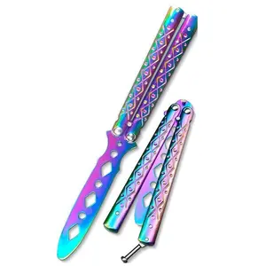 Upgraded Folding knife Rainbow Gradient Metal Flip Toy - Smooth Balance Design with Comfortable Grip for Skill Practice & Desktop Play Knife Unsharpened Folding Butterfly
