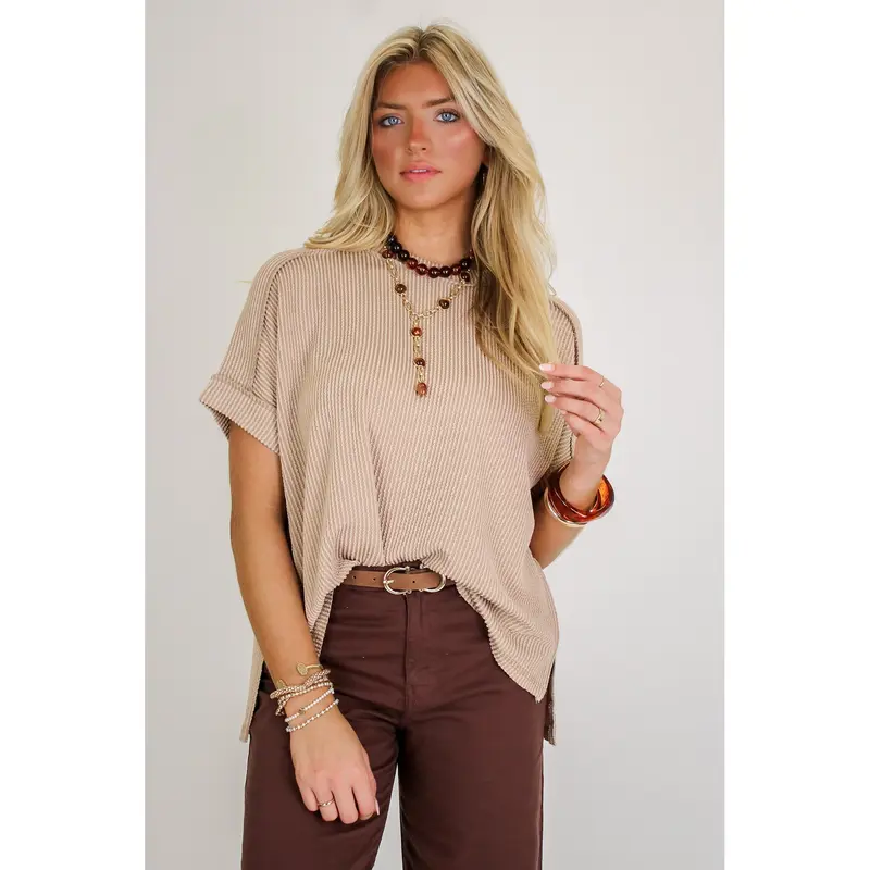 Simple Adoration Rib Knit Raw Edge Top