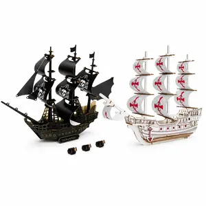 Caribbean-Maria Pirate Ship  Vessel 3D Wooden Puzzle Kit, DIY Assembly Craft with Detailed Sails, Eco-Friendly Wood Material, Desk Decor & Stress Relief, for Hobbyists & Collectors, Home Display & Leisure Time