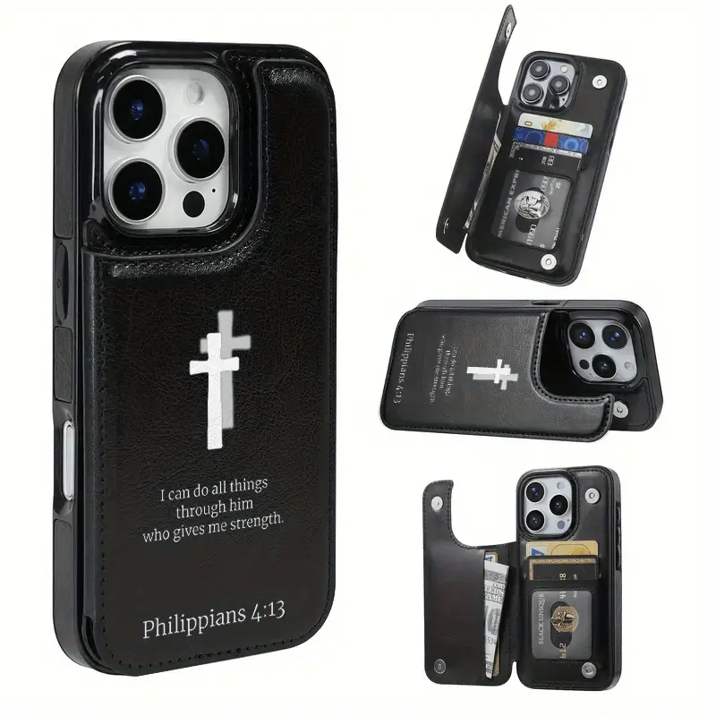 This white cross-patterned card features a durable TPU material, includes a card slot, and offers various functionalities suitable for bank and transit cards. It's compatible with iPhone 17, 16, 15, 14, 13, 12, and Samsung models