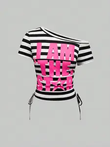 Avant Y2K Kpop Style Colorful Striped Contrast Patchwork T-Shirt