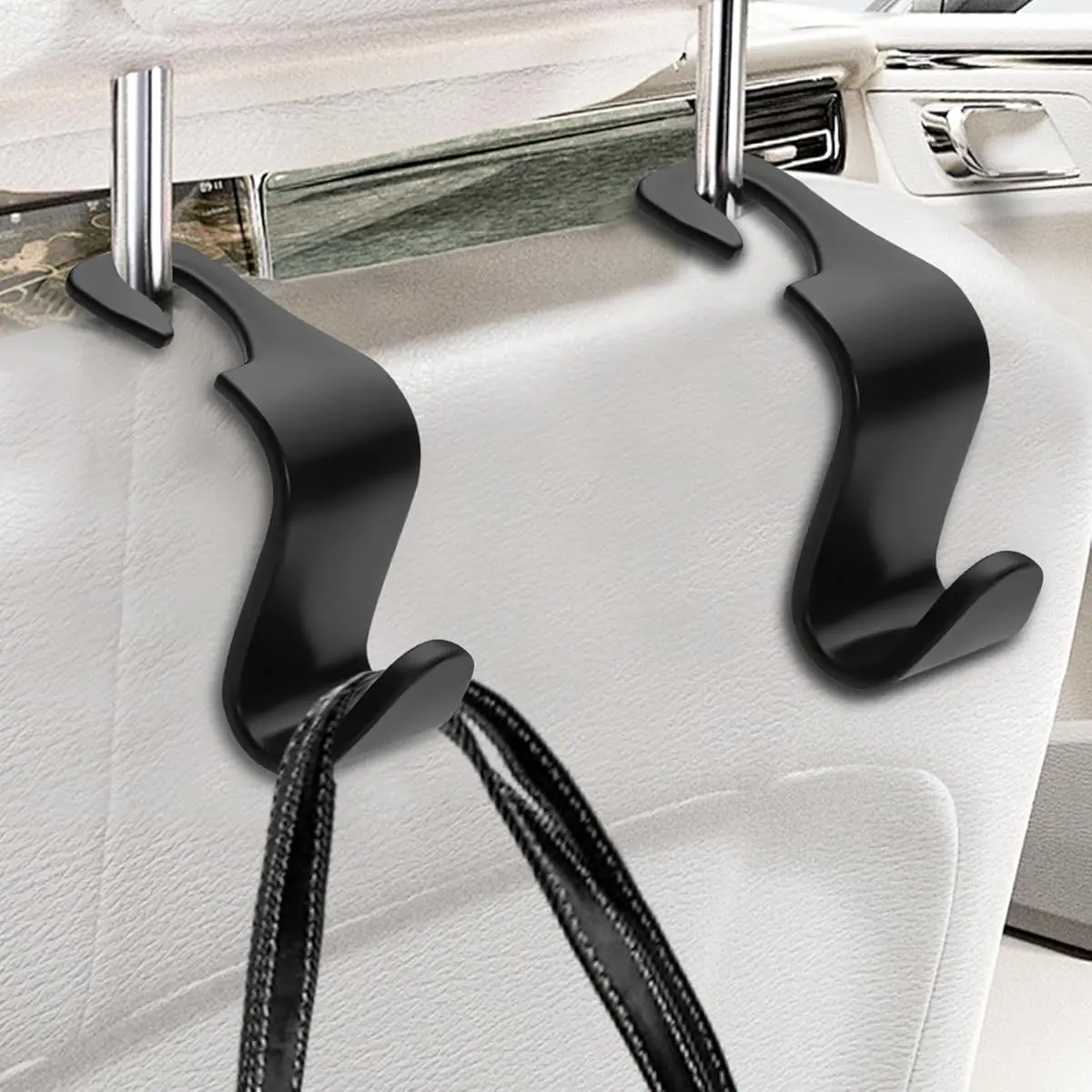 Heavy-duty car seat back straps, adjustable in height - Heavy-duty headrest storage rack, suitable for both front and rear seats, used for organizing bags, backpacks, groceries, and handbags - Easy to install, no tools required - Car Seat Organizer