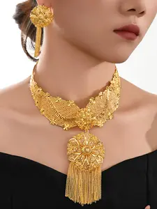 Luxury 3-Piece Women's Wedding Fashionable Jewelry Set, Tassel Necklace and Earrings, Rust-Proof and Non-Fading, Elegant Floral Design Accessories, Jewellery