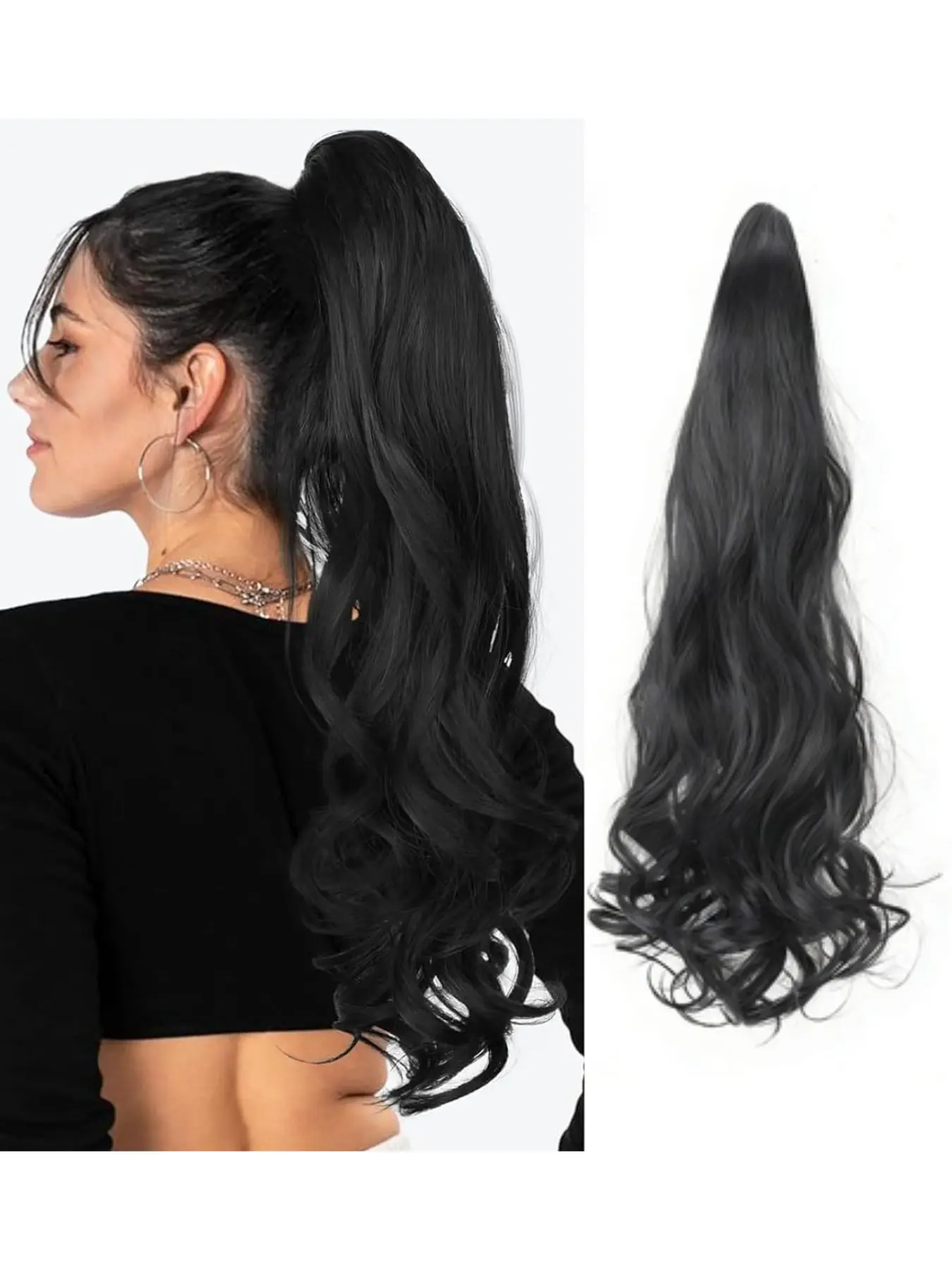 Wave Curl Long Hair Three-Prong Clip Lightweight Natural Puffy High Ponytail Realistic Fake Wig, Stylish & Comfortable Design, Hair Ponytail Extension, Synthetic Extensions