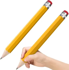 Wooden  Pencils 13.3'' Funny Giant Pencil For Party Favors Novelty Large Pencil For School  Office Prop Supplies 2 count Yellow