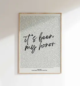 (No Frame) Book Quote Print, Fourth Wing Quote, Rebecca Yarros, Its Been My Honor, Wall Art, Book Lover Poster, Printable
