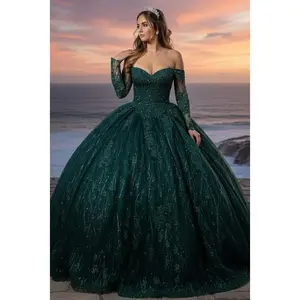 Quince Formal Dress Ball Gown Long Sleeve Beaded