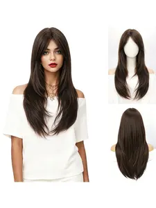 24-Inch Center Part Long Straight Hair Wig, Multi-Layered Lockbone Design, Natural Volume, Full Mechanism Cap, Suitable for Daily Wear