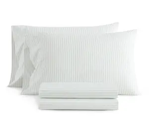 Martha Stewart Ticking Stripe Wht/Green CottonQueen Sheet Set