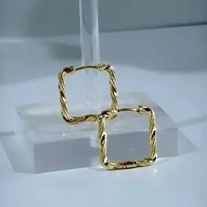 Square Hoop Earrings #0561 14k Laminated Gold Small 0.55 Inch Hypoallergenic Daily Wear Jewelry