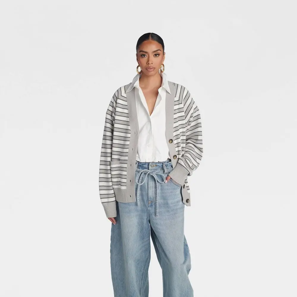 KBB by KAHLANA Women's 'The Grandpa Cardi Sweater' - Striped
