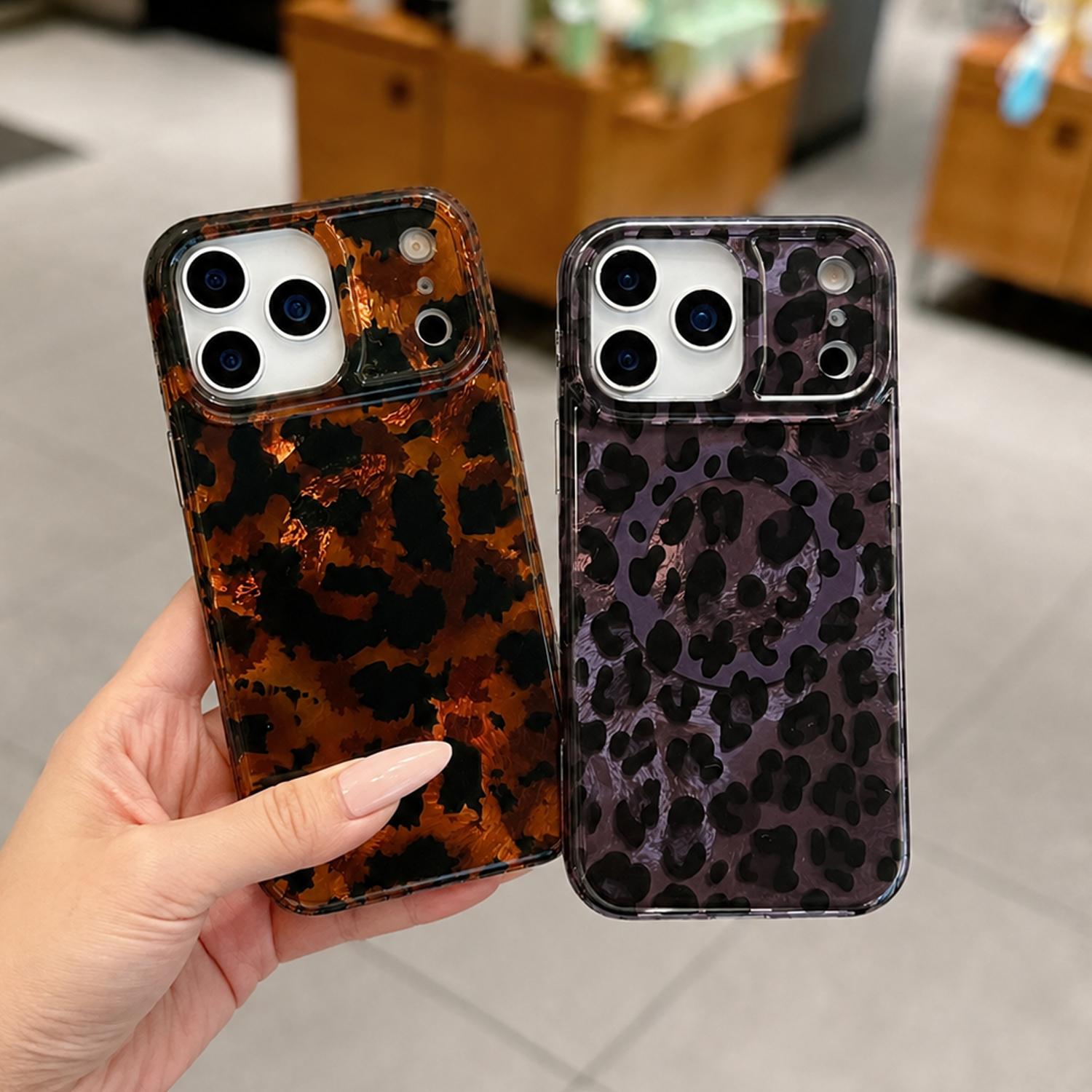 For iPhone 17 16 15 Pro Max Leopard Print Shockproof Cute Luxury Bling Sparkle Translucent Clear Vintage Cheetah Print Silicone Phone Case for Girls Women