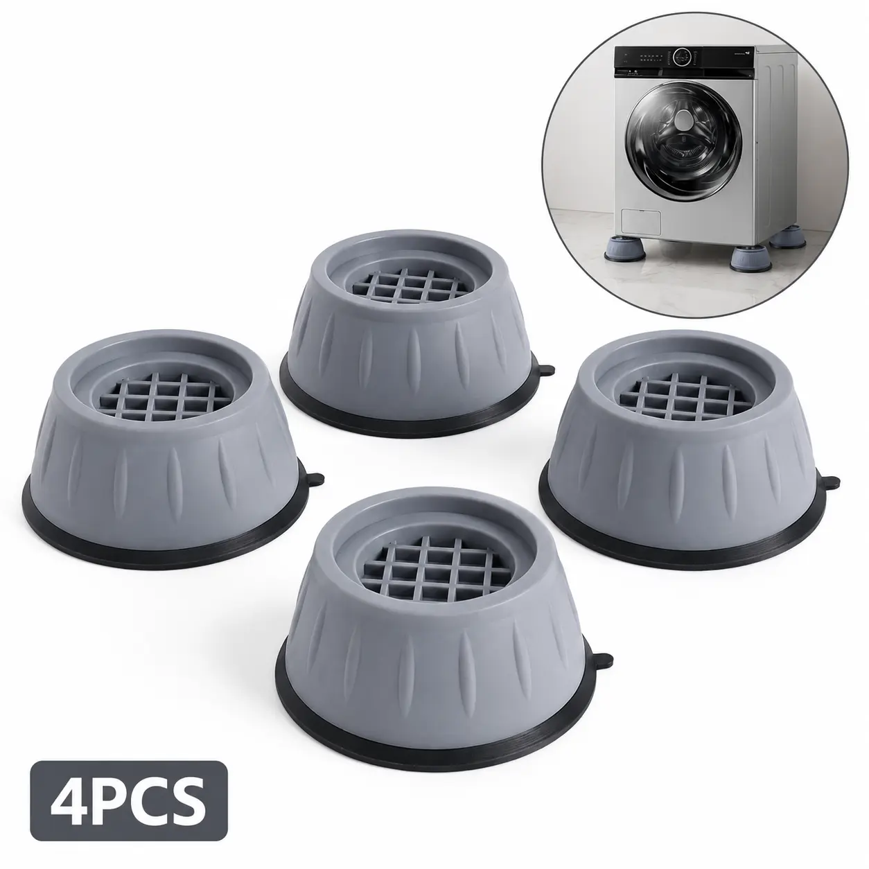 4PCS Washing Machine Anti Vibration Pads, Adjustable Height Anti Slip Shock Absorber Stand for Washer & Dryer Stability