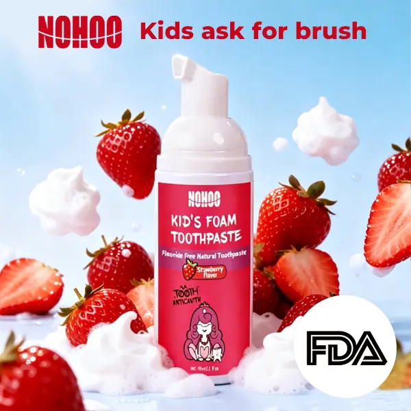 NOHOO Kids Foam Toothpaste, Fluoride Free Foaming Toothpaste with Xylitol, Gentle Daily Oral Care for Toddlers & Kids Ages 2-12, 60 mL