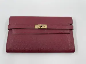 Pre-owned HERMÈS LEATHER Mini Bags Hermes Wallet Rouge Grenat Epsom Gold Hardware