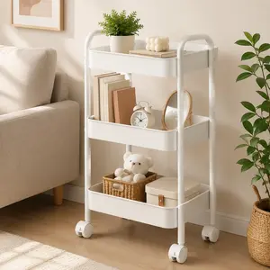 3-Tier Metal Multipurpose Rolling Cart — Mobile Storage Rack with Lockable Casters  Ideal for Organization in Living Rooms, Bathrooms, and Narrow Spaces — Versatile Storage Unit for Offices, Kitchens, Bathrooms,  and More — Easy Assembly organizer Display