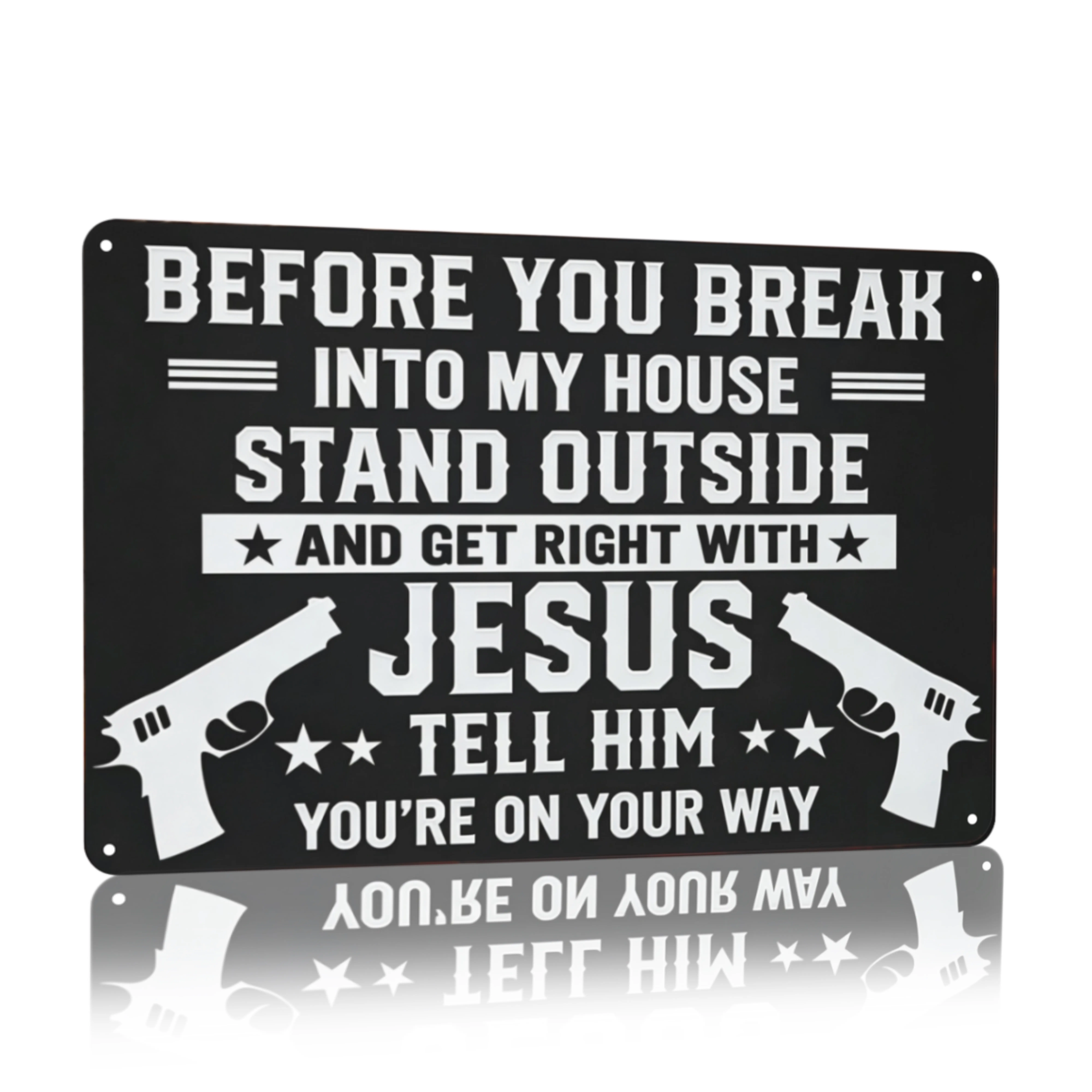 Funny Metal Tin Wall Decor Sign, "Stand Outside & Get Right With Jesus" Patriotic Gun Rights Design, Matte Rustic Farmhouse Wall Art for Home Garage Man Cave, Palette&Wall,Retro Gun Warning Wall Art for Front Porch Man Cave, Unique Fathers Day Gift