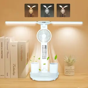 Multifunctional LED Desk Lamp, Rechargeable Long Term Eye Protection Learning Lamp with Fan, Suitable for Reading Lighting in Work, Dormitory, Study Room