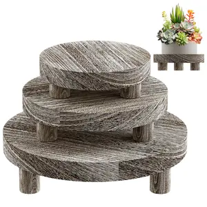 kitchenware Wood Stand Indoor, 3 Pcs Wood Risers for Display Wooden Pedestal Stand Round Soap Riser Organiser Racks