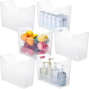 6 Plastic Freezer Organizer Bins with Wheel Set Clear Tall Narrow Kitchen Pantry Organizer Snack Storage Containers for Office Refrigerator(10 x 13.3 x 5.5 Inches)