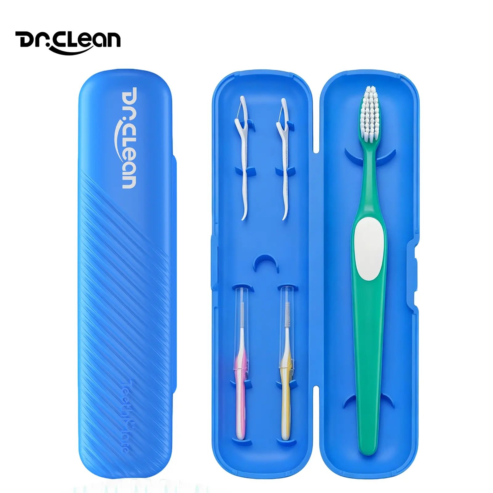 DR.CLEAN Portable Oral Care Kit (includes 1 toothbrush, 2 dental floss picks, and 2 interdental brushes). Removes plaque and yellow stains; suitable for daily care of sensitive gums; convenient to carry—a travel essential.