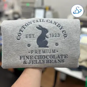 Cottontail Candy Co Embroidered Easter Sweatshirt, Vintage Bunny Crewneck Pullover, Cute Spring Holiday Gift for Moms, Easter Lovers and Women