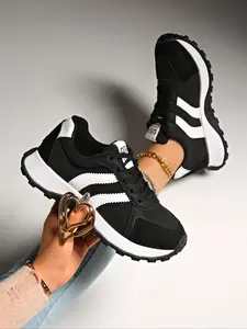 Women's Fashion Thick Sole Sneakers, BreathableWalking Shoes,Comfortable Support, CasualTextile Upper, Rubber Sole, All Seasons,Breathable Outdoor Shoes